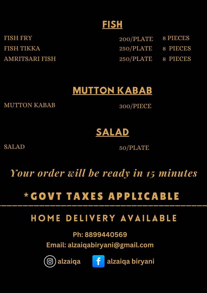 Al-zaiqa biryani centre menu