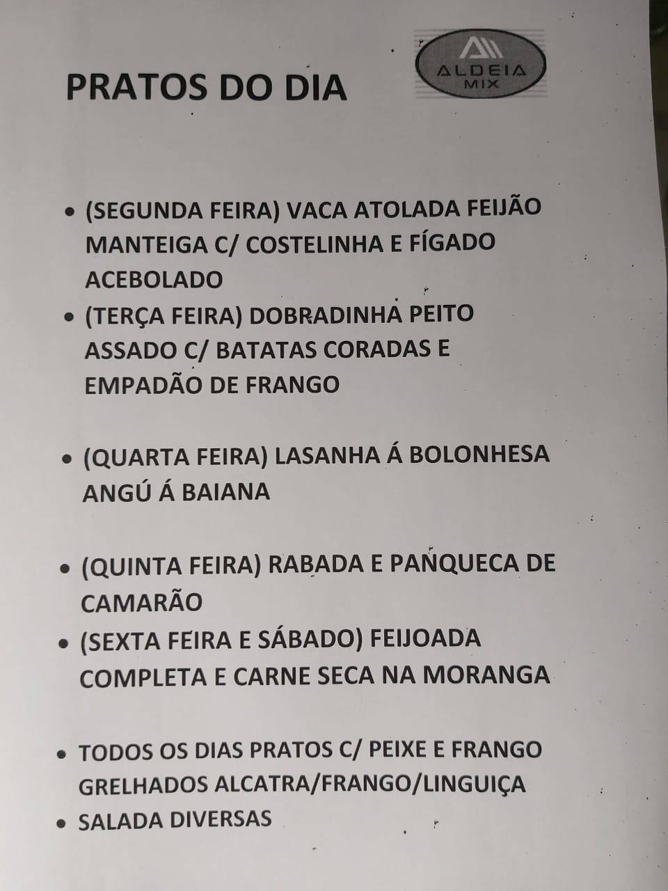 Aldeia Mix cardápio