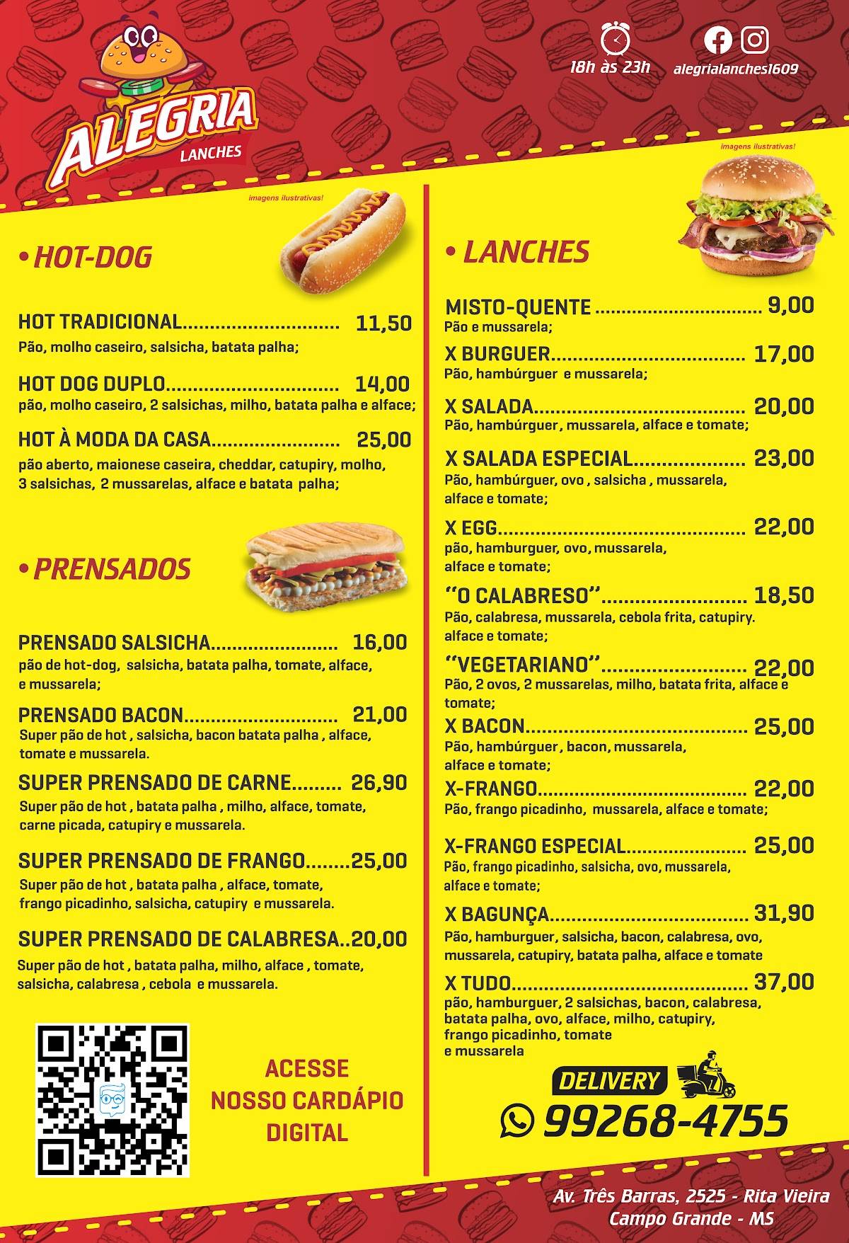 Alegria Lanches cardápio