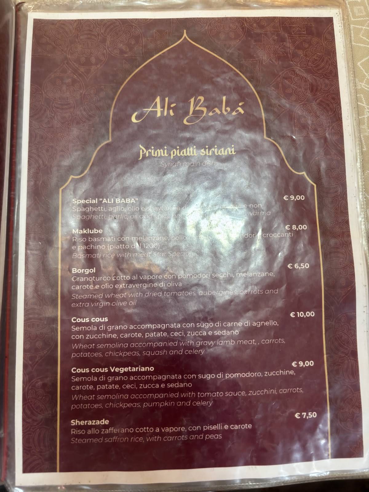Menu di Alì Babà Kebab 