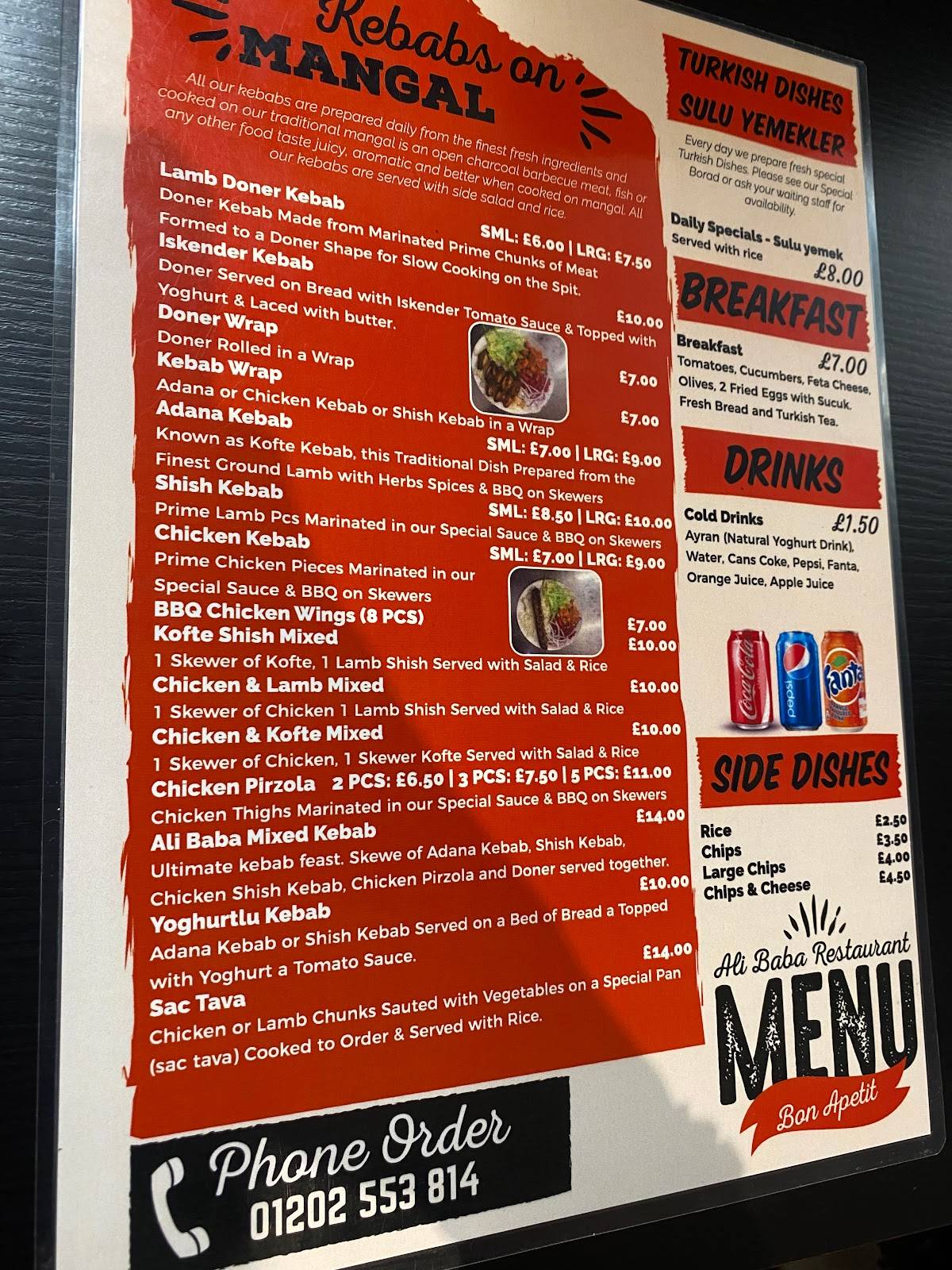 Menu at Ali Baba restaurant, Bournemouth, 62 Charminster Rd