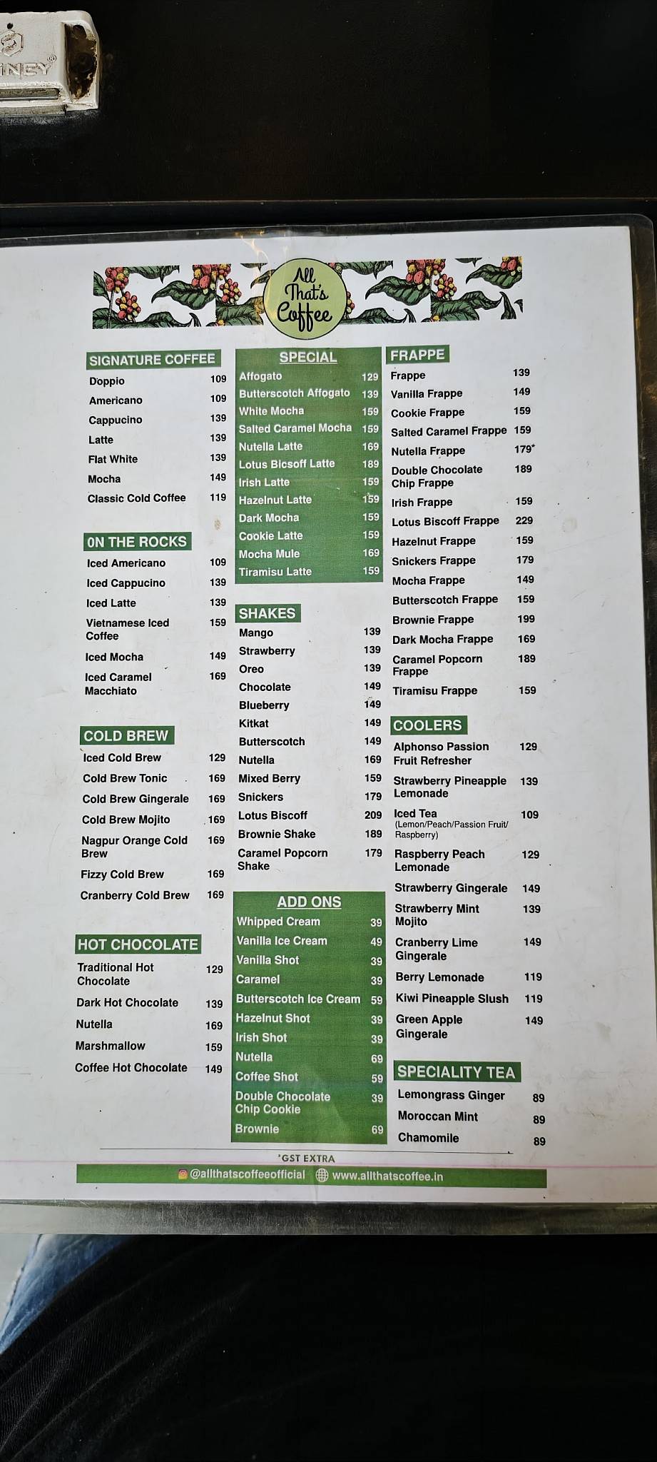 All That's Coffee menu