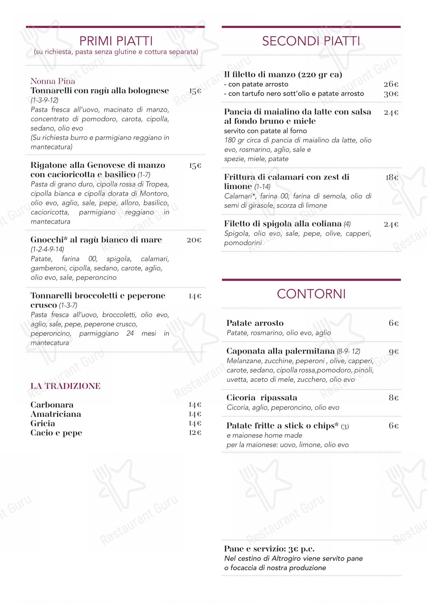 Altrogiro in Roma - Menu