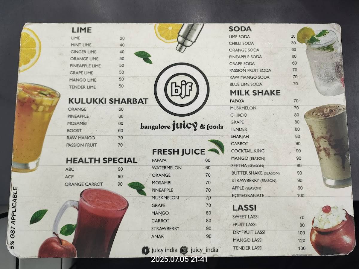 Bangalore JUICY & foods menu