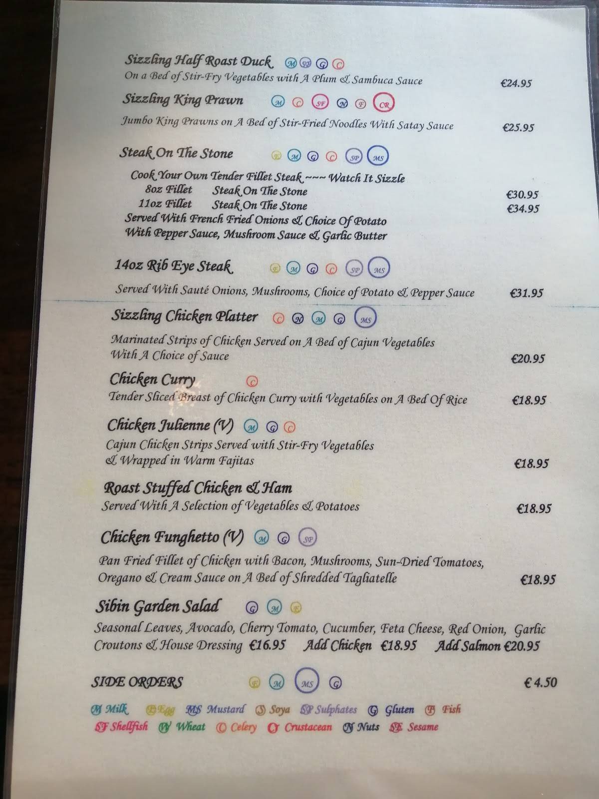 Menu at An Sibin pub & bar, Dunshaughlin, Main St