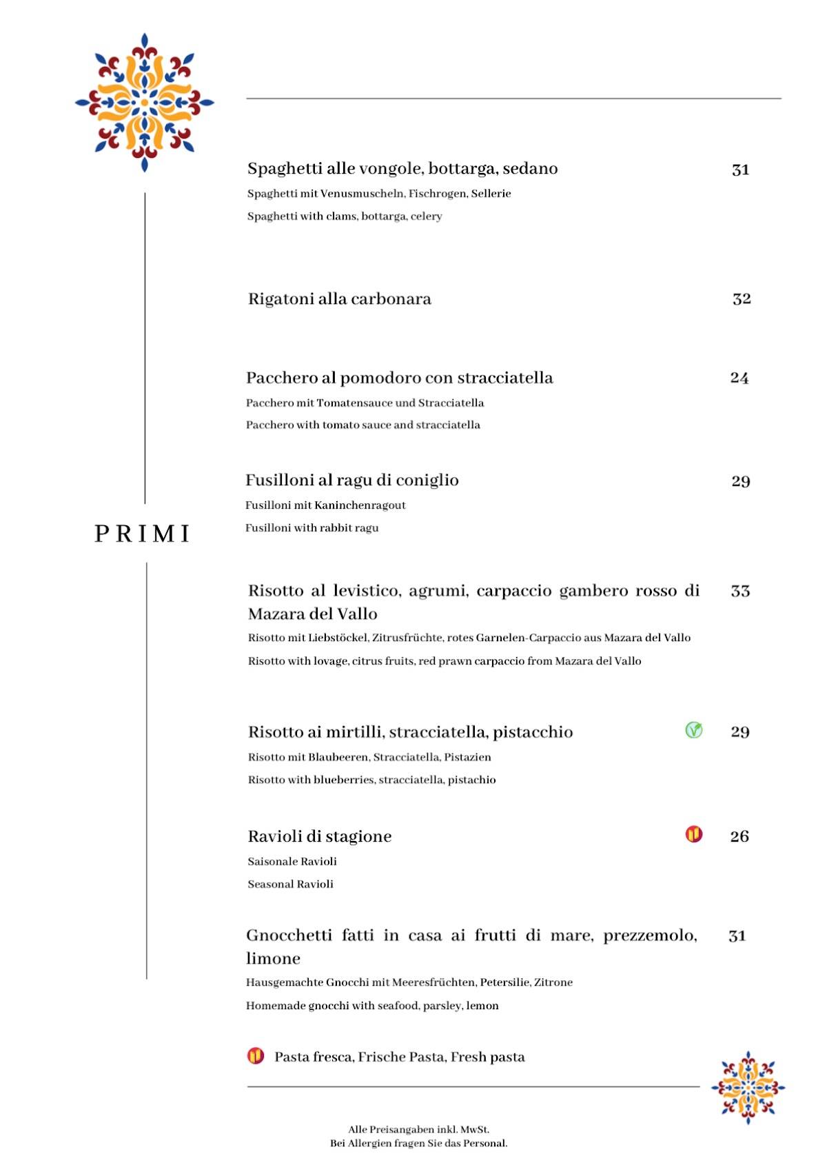 Menu di AnaMiRa Italian Restaurant & Pizza 