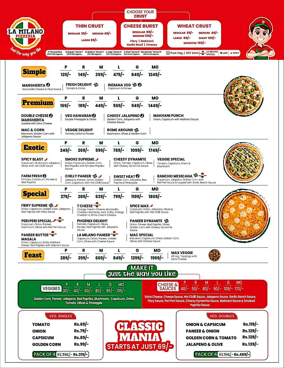 La Milano Pizzeria menu