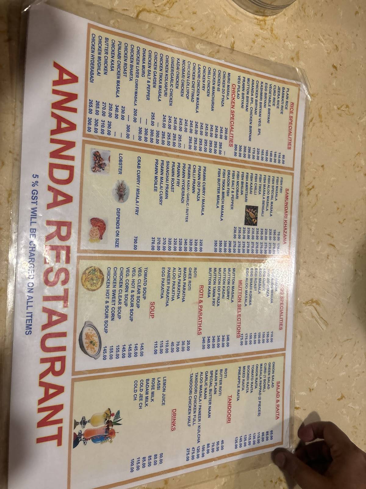 Ananda Multi-cuisine Restaurant menu