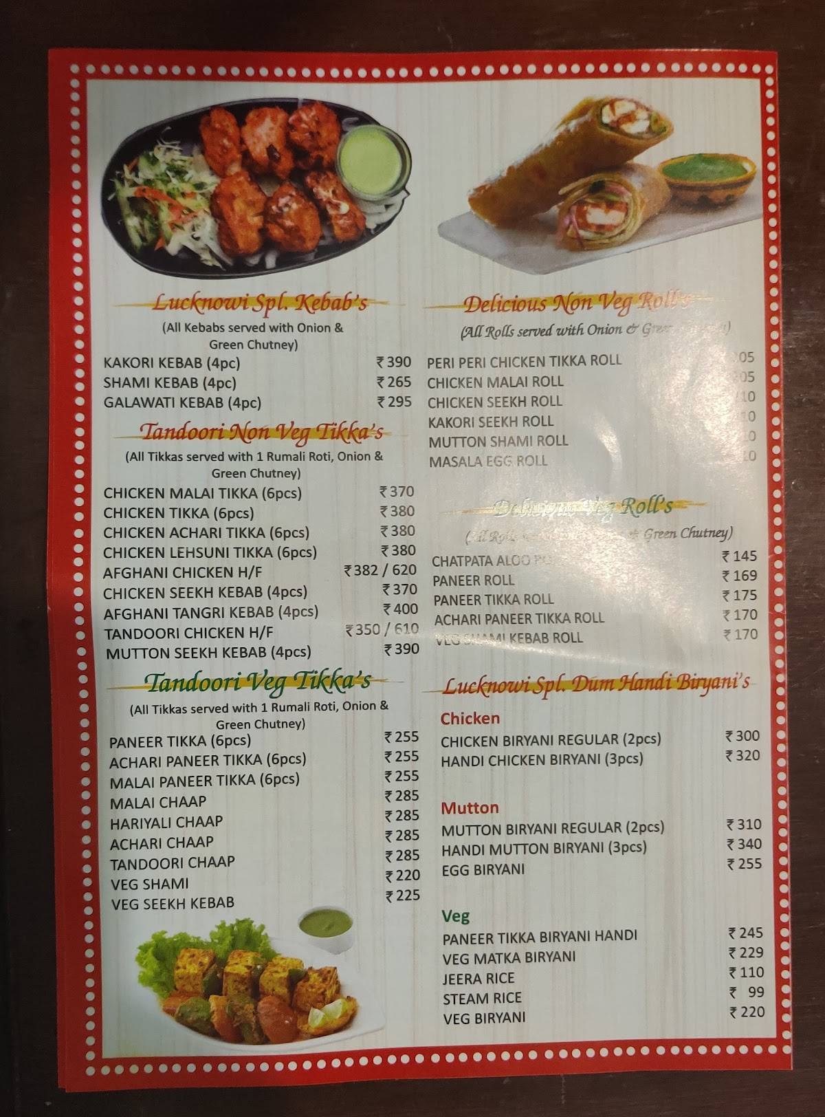 Andaaz E Lucknow menu