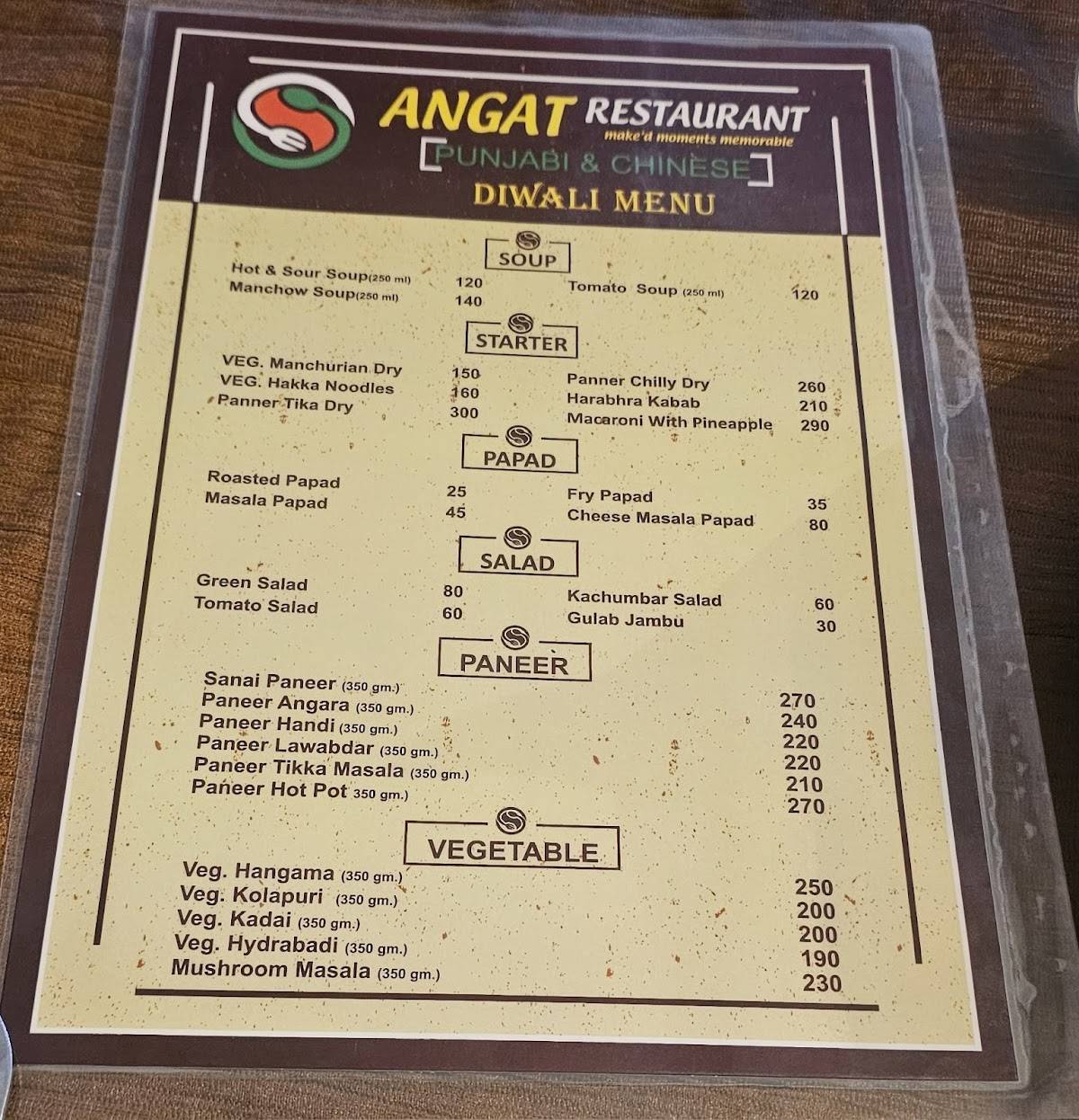 Angat Restaurant Bavla menu
