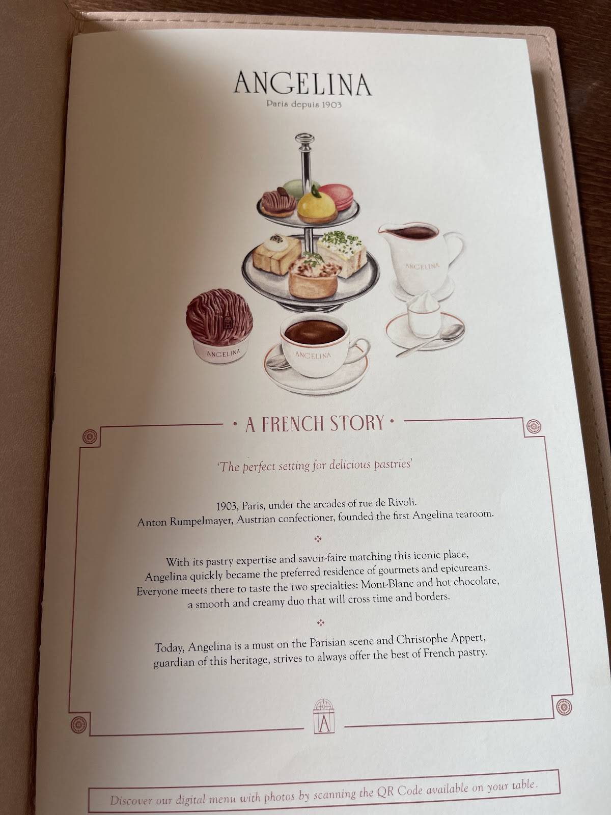 Menu de Angelina Paris – Château de Versailles, Salon de thé-restaurant