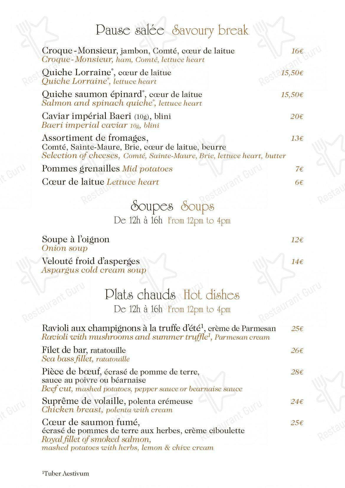 Menu pour Angelina Paris – Château de Versailles, Salon de thé-restaurant restaurant