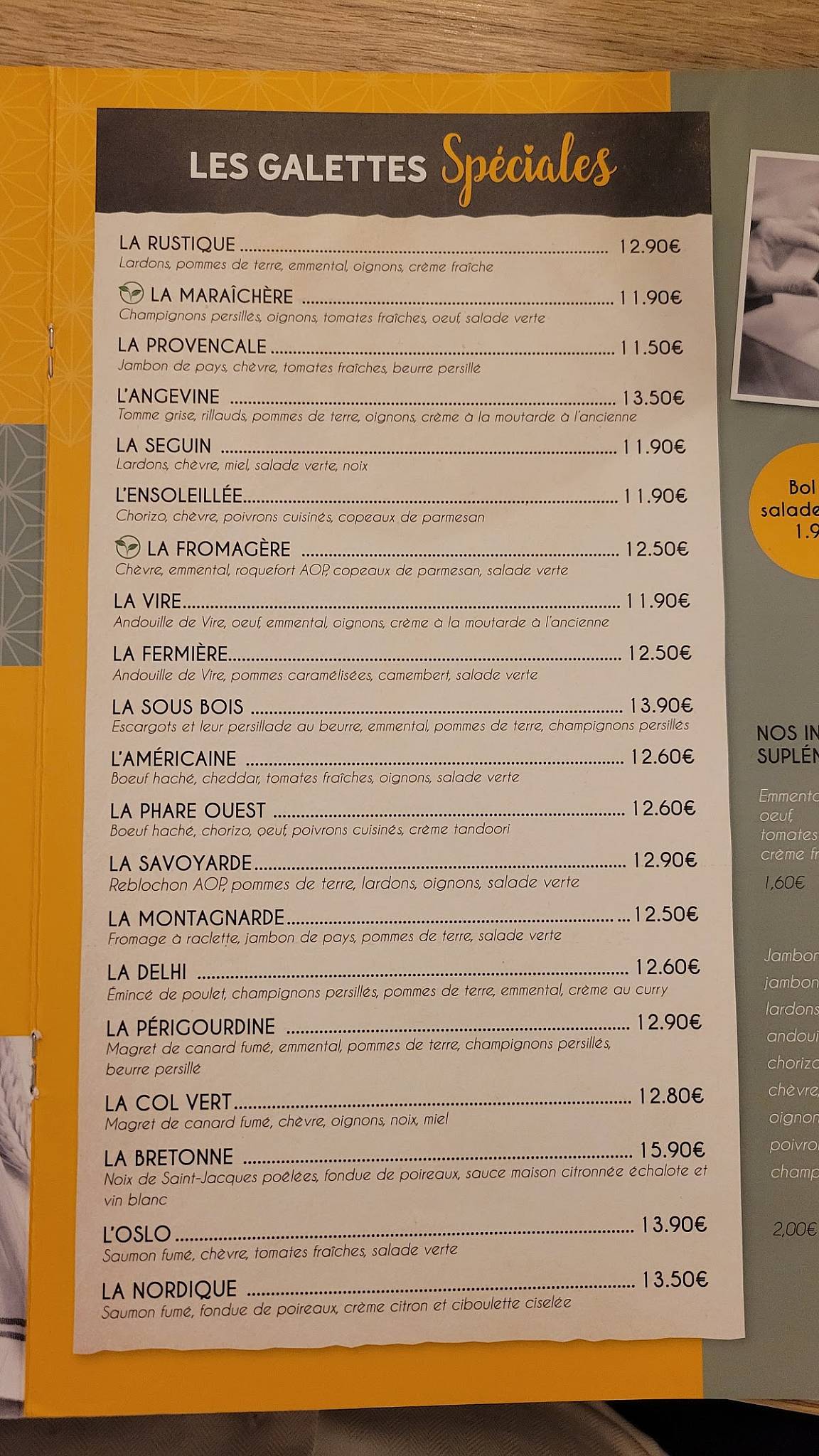 Menu de Crêperie Le Connétable