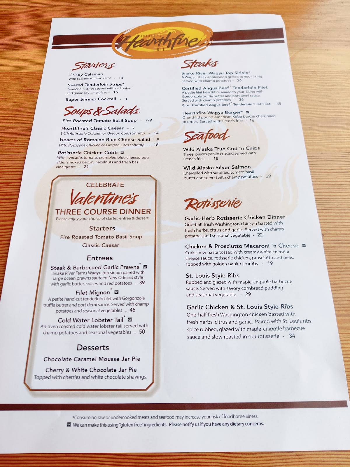 Menu at Anthony's Hearthfire Grill Olympia restaurant, Olympia