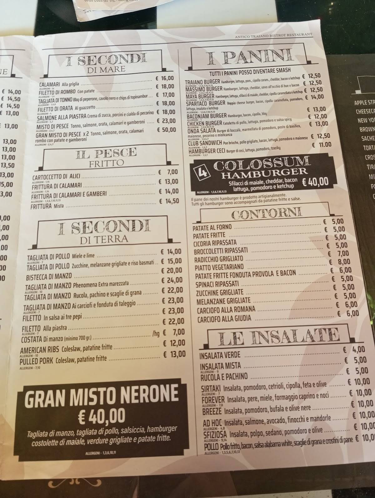 Menu di Antico Traiano 