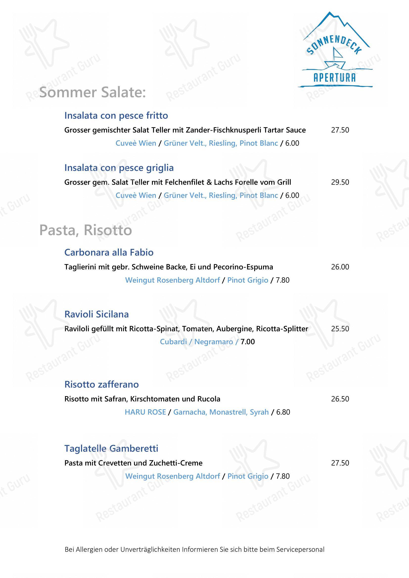 Menu bar per Apertura Sonnendeck in Flüelen