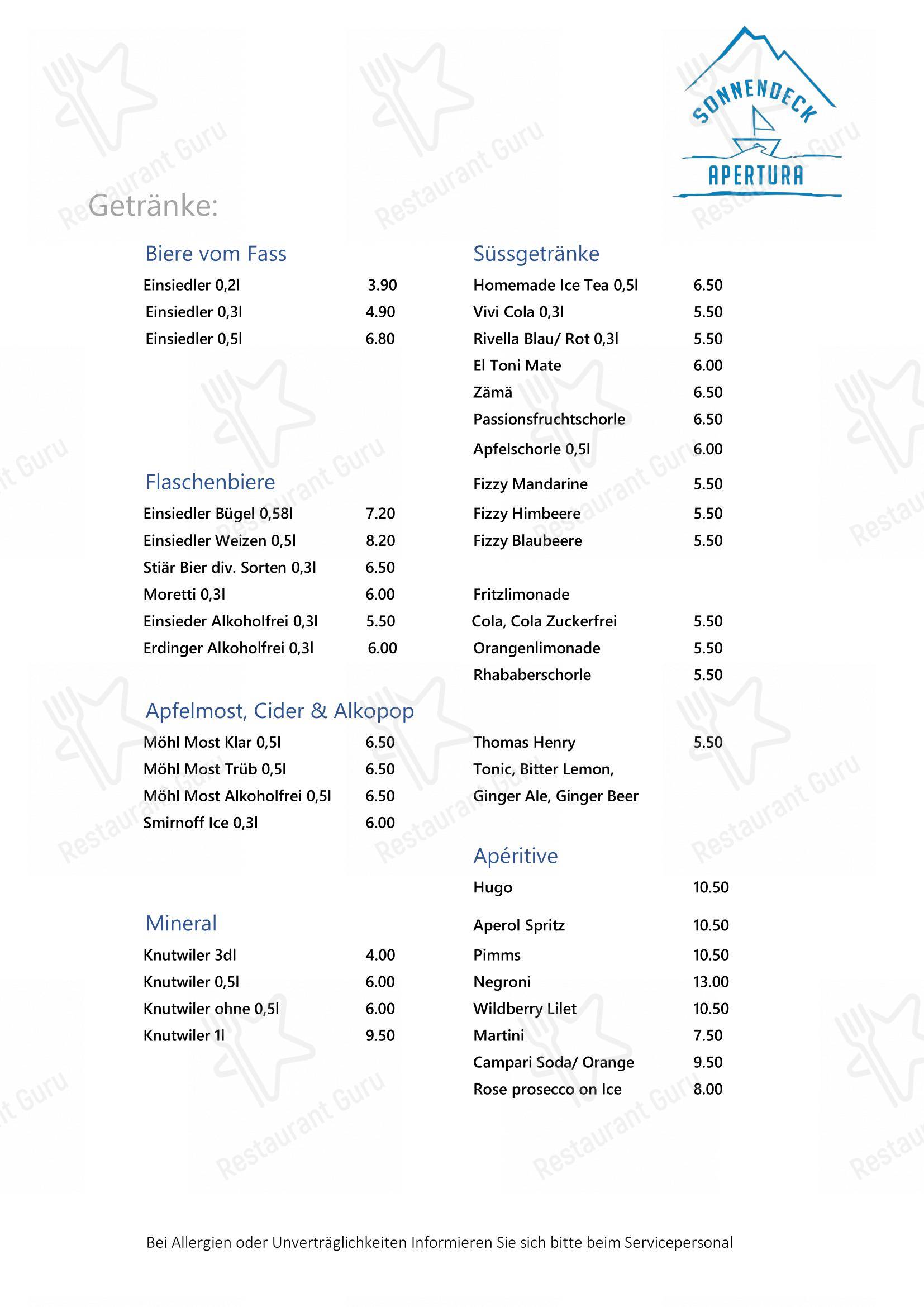 Menu di Apertura Sonnendeck - Menu bar
