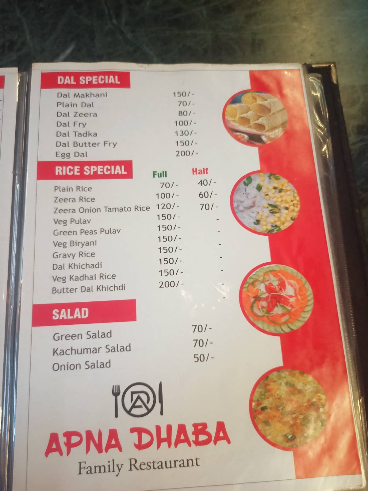 Apna Dhaba and Family Restaurant menu