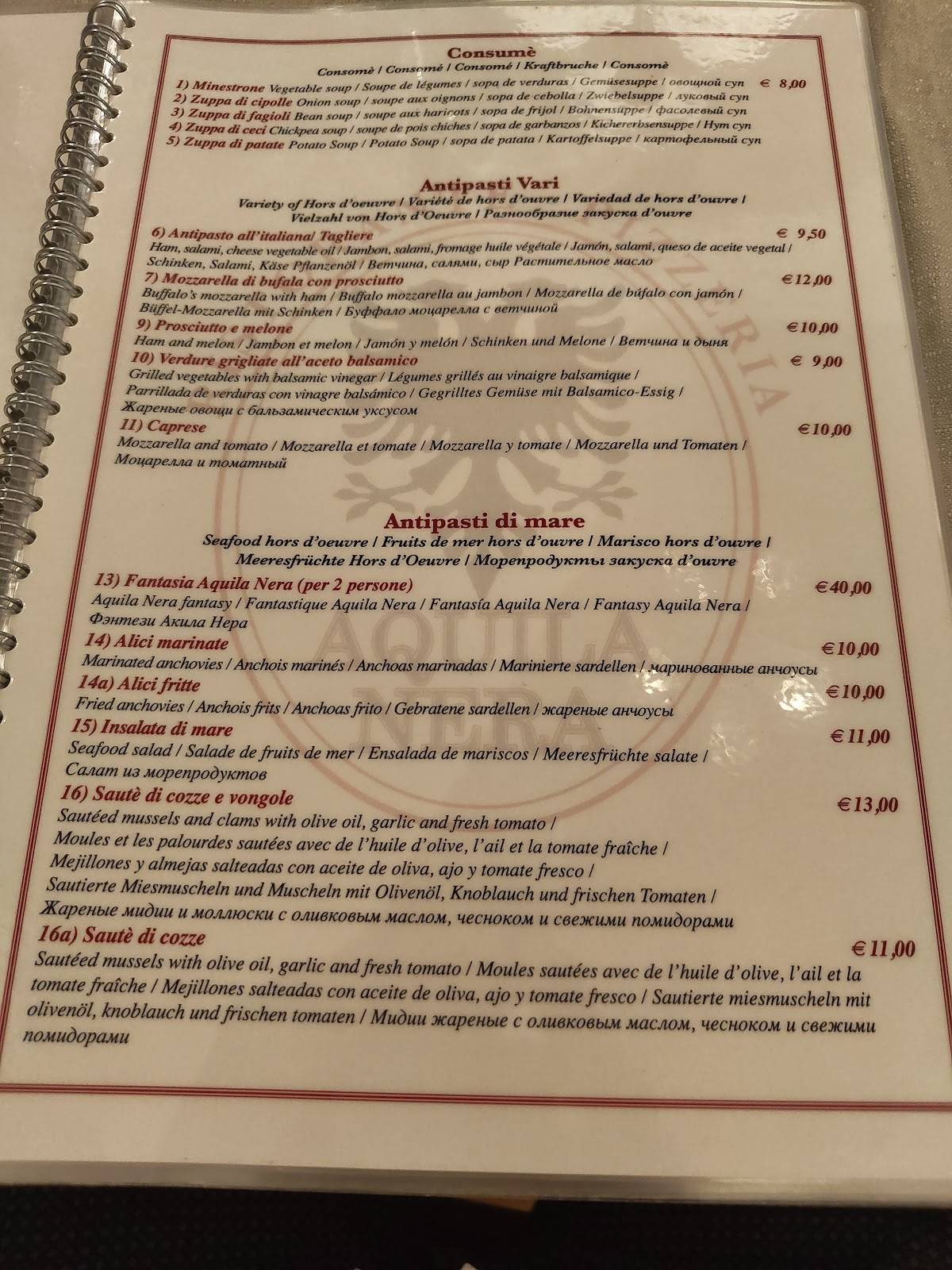 Menu di Aquila Nera 