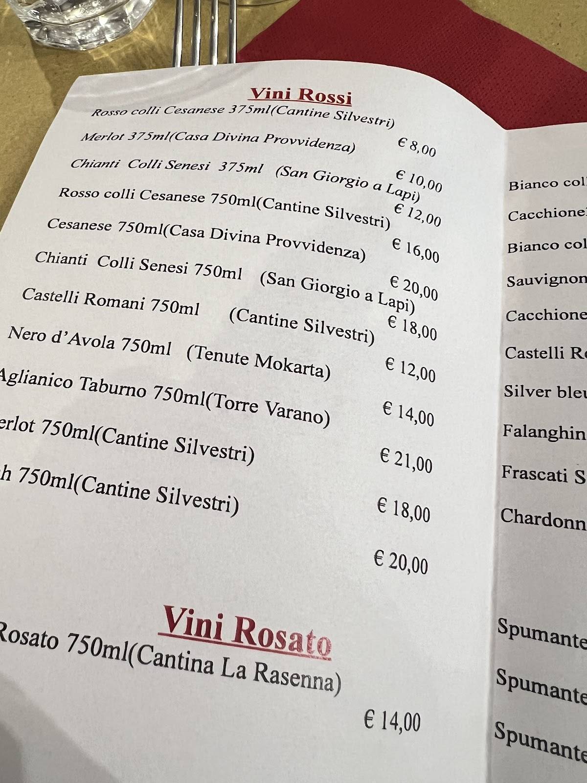 Menu di Ar Grottino der Traslocatore 