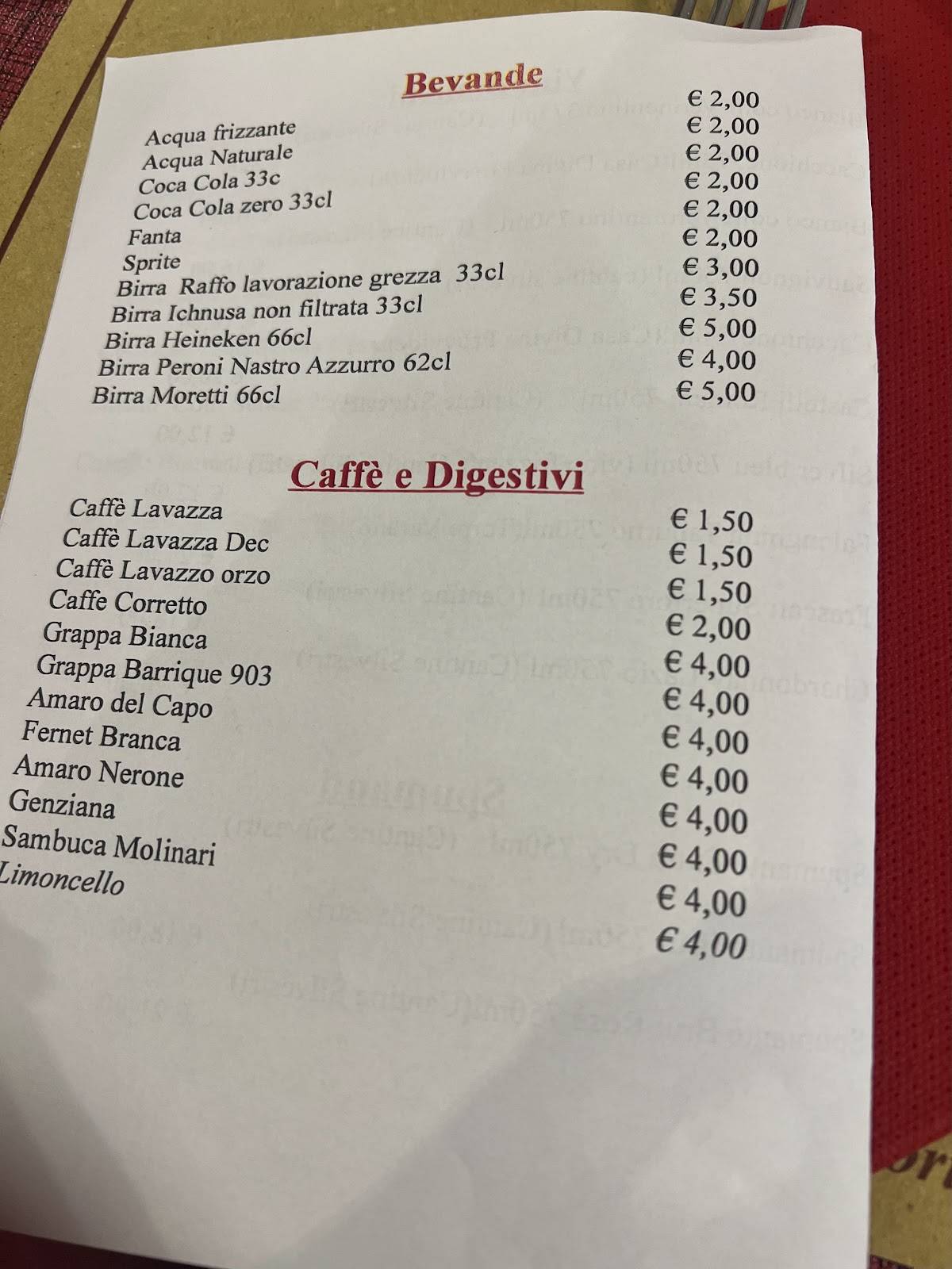 Menu di Ar Grottino der Traslocatore 