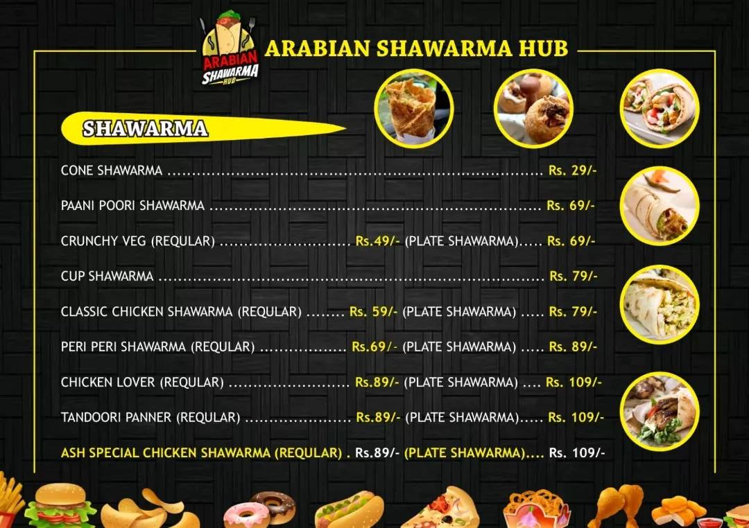 Arabian Shawarma Hub menu
