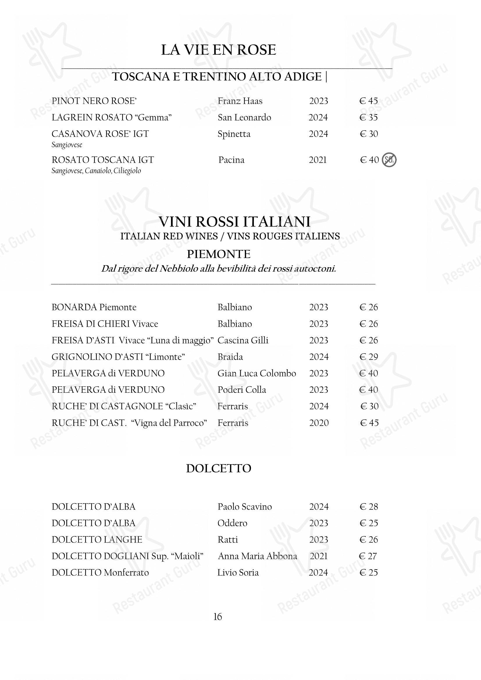 Menu pour Arcadia - Menu