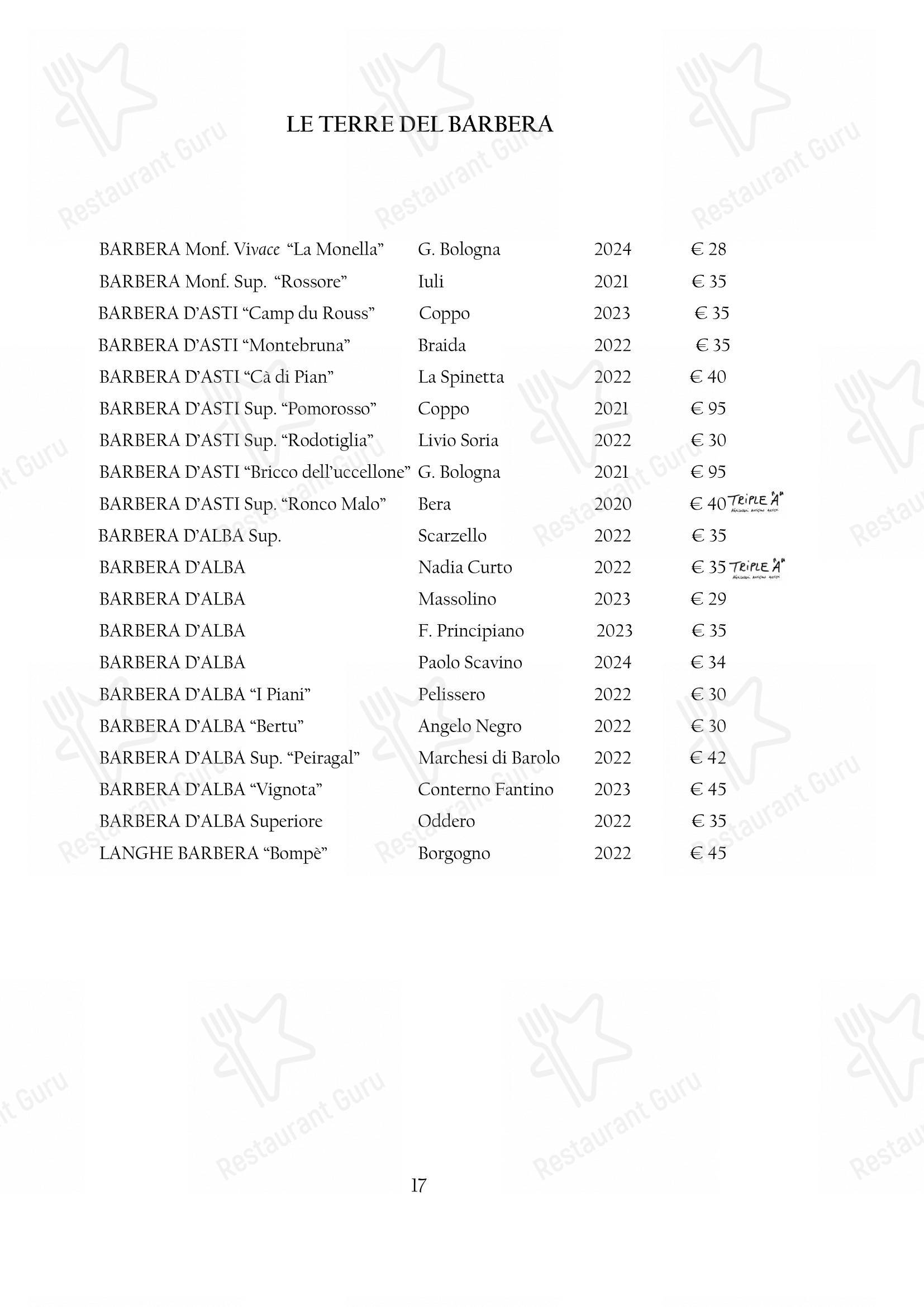 Menu pour Arcadia - Menu