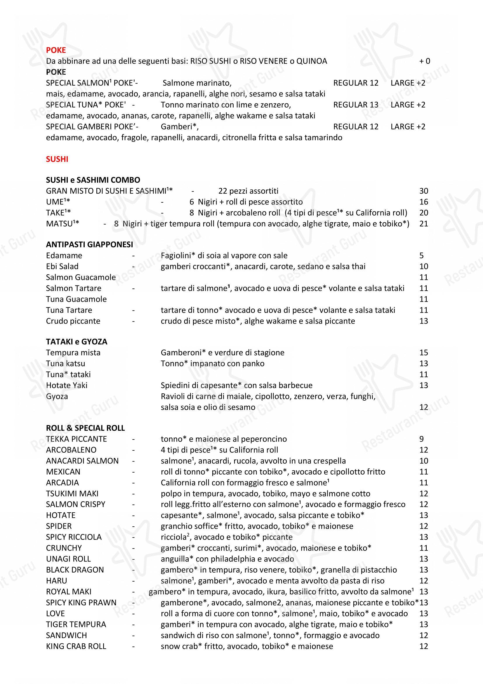 Arcadia in Torino - Menu bar