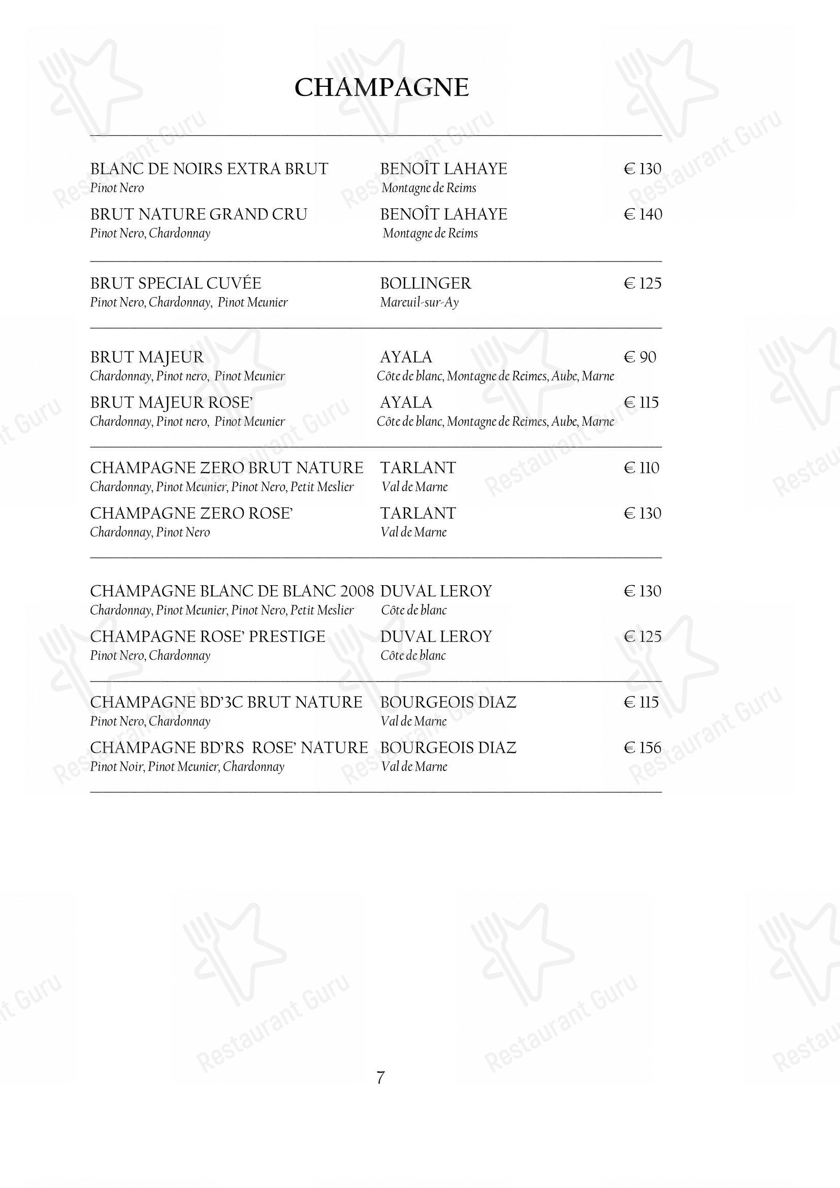 Menu pour Arcadia dans Turin