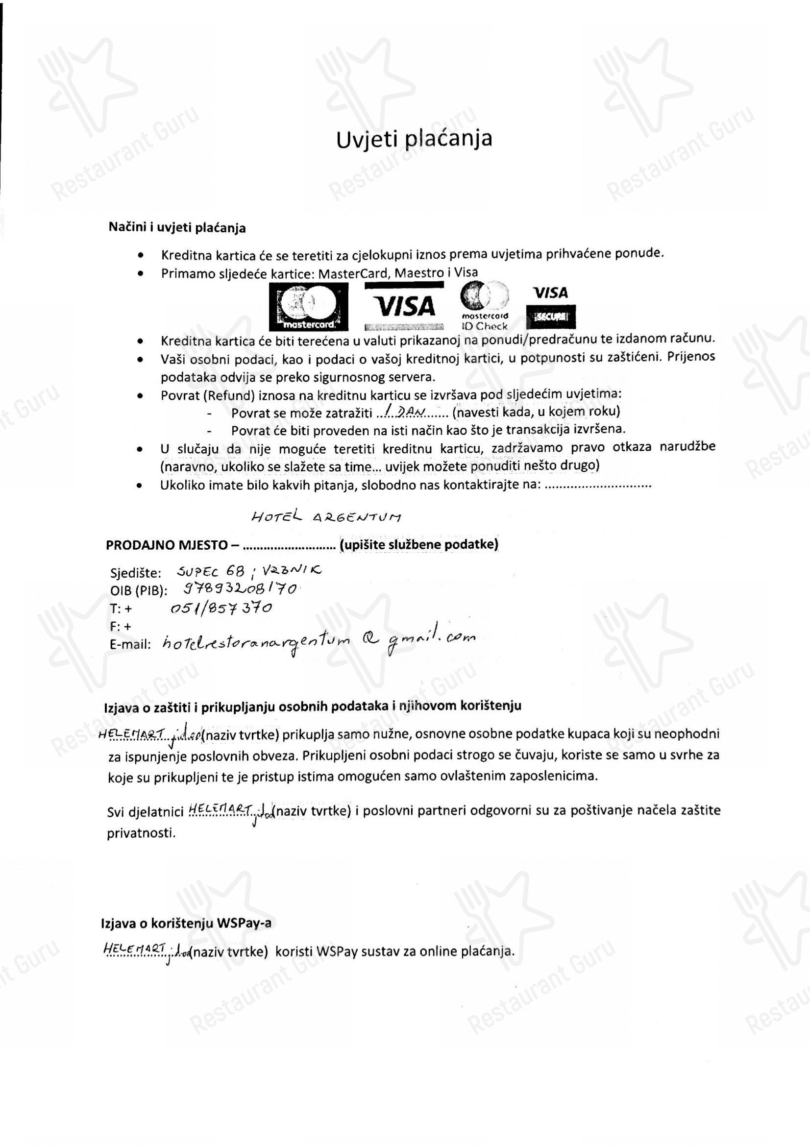 Menu di Argentum - Menu