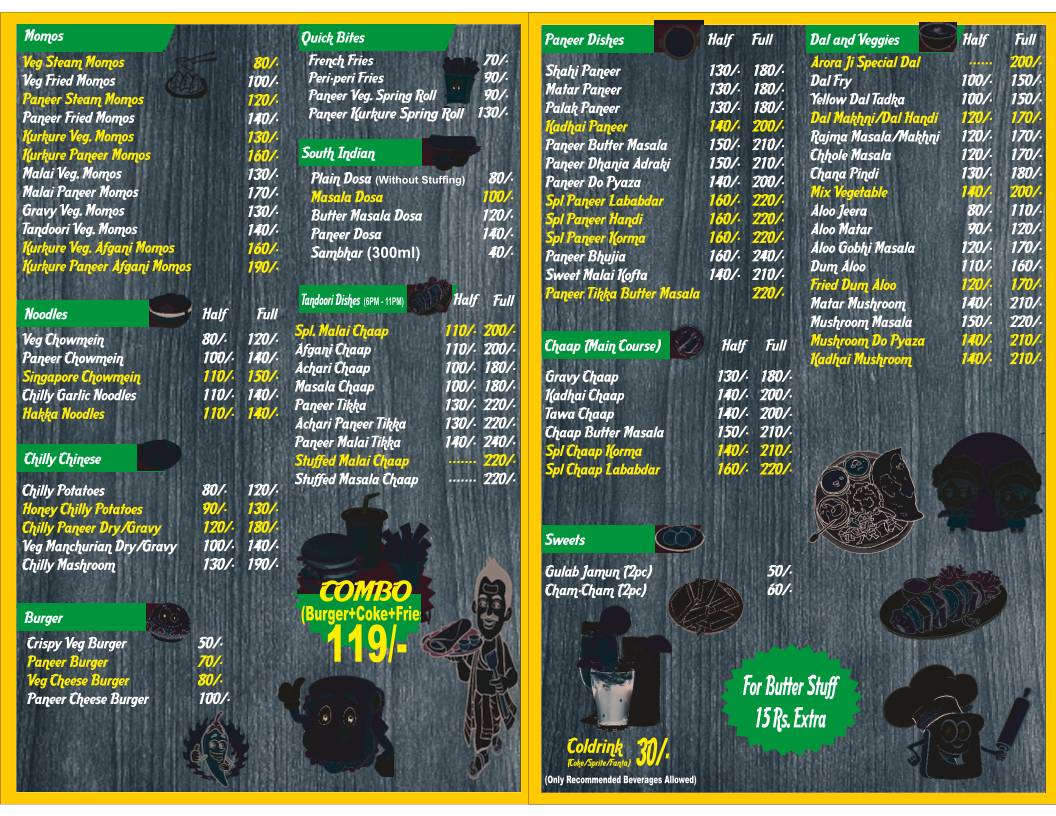Arora Ji - Sweets And Restaurant menu
