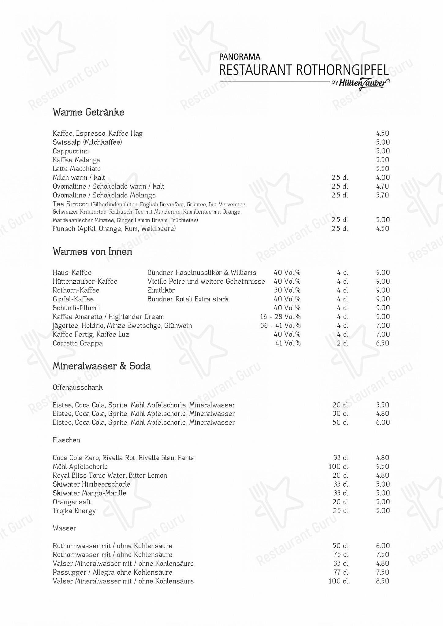 Коктейльная карта per Panormarestaurant Rothorngipfel ristorante
