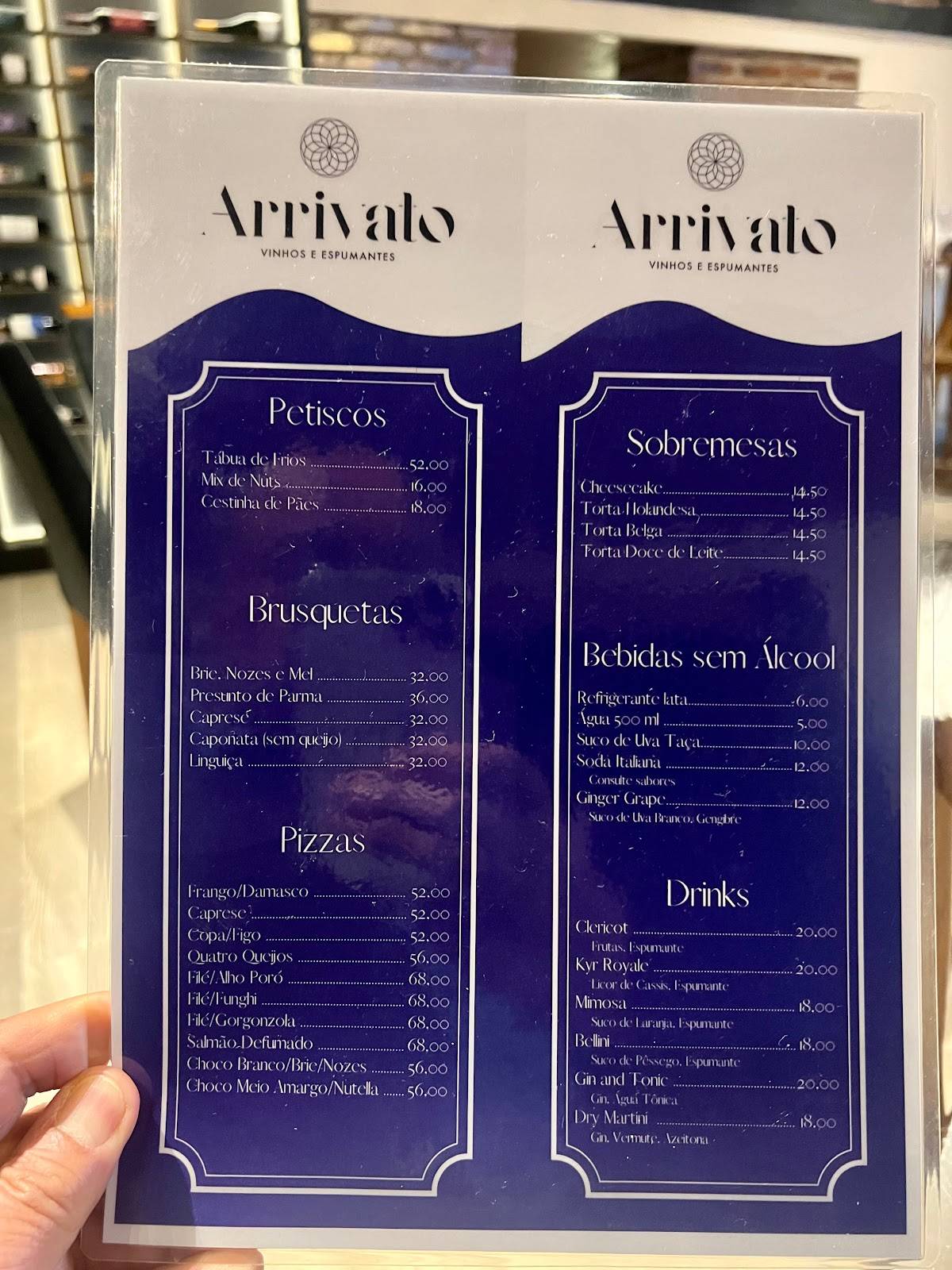 Carta del pub y bar Arrivato Vinhos e Espumantes, Estância Velha
