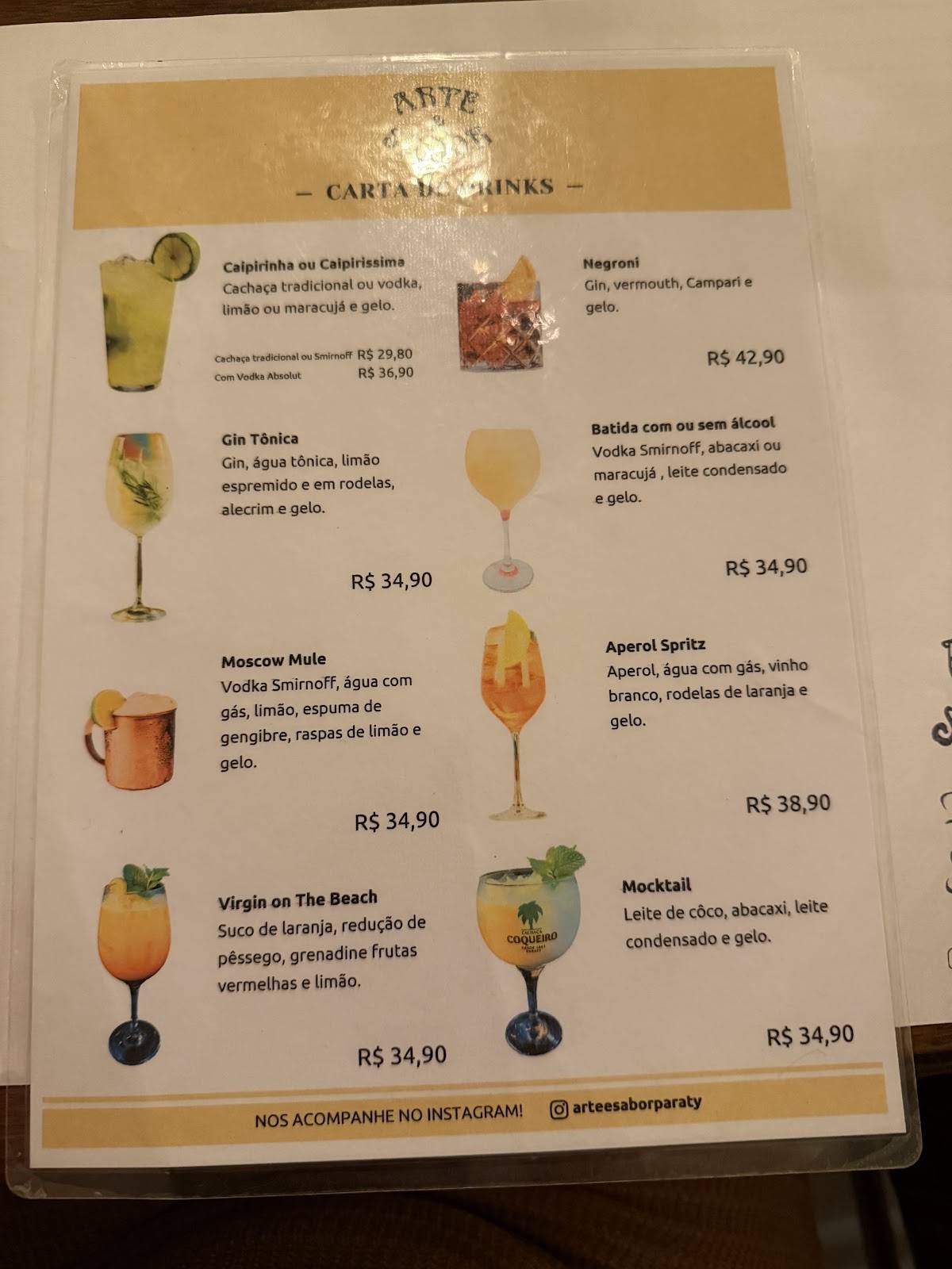 Restaurante Arte e Sabor cardápio