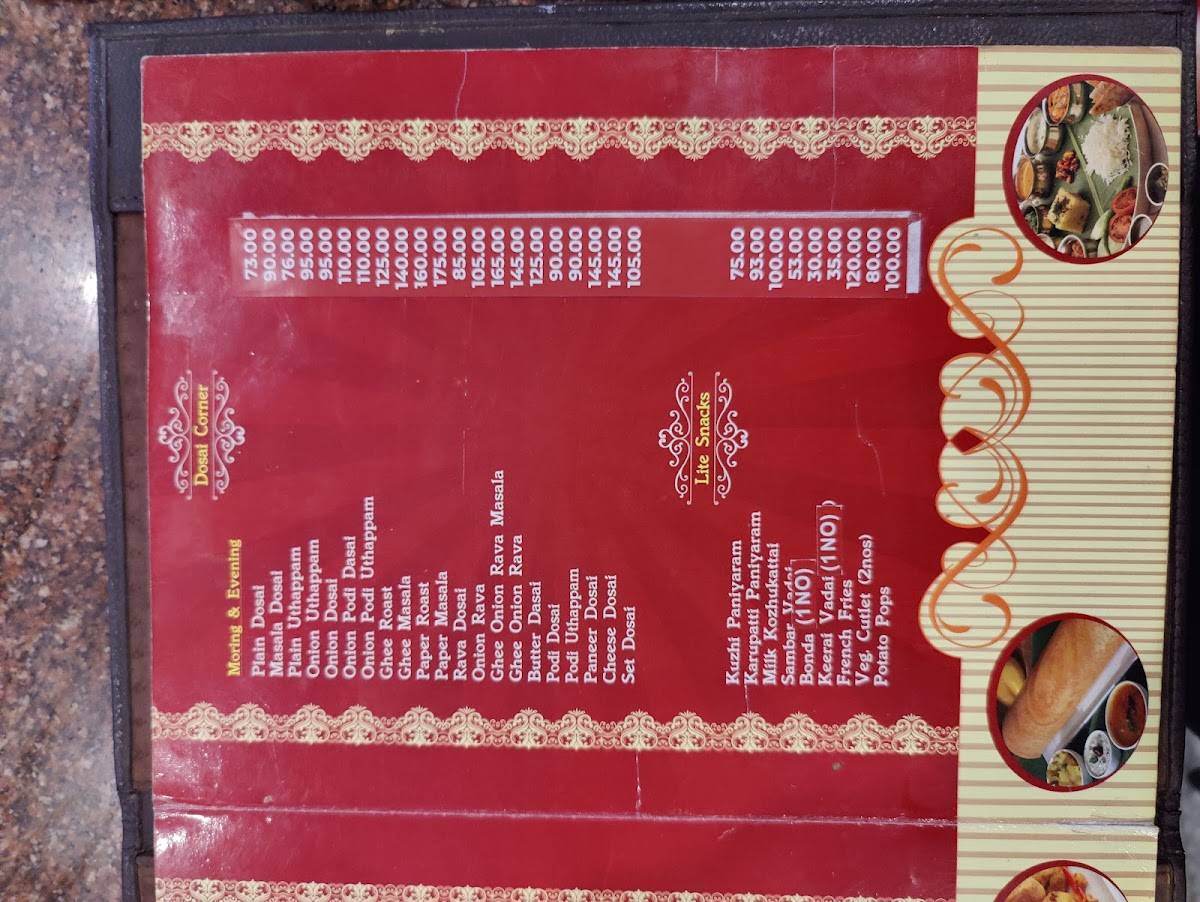 Arya Bhavan menu