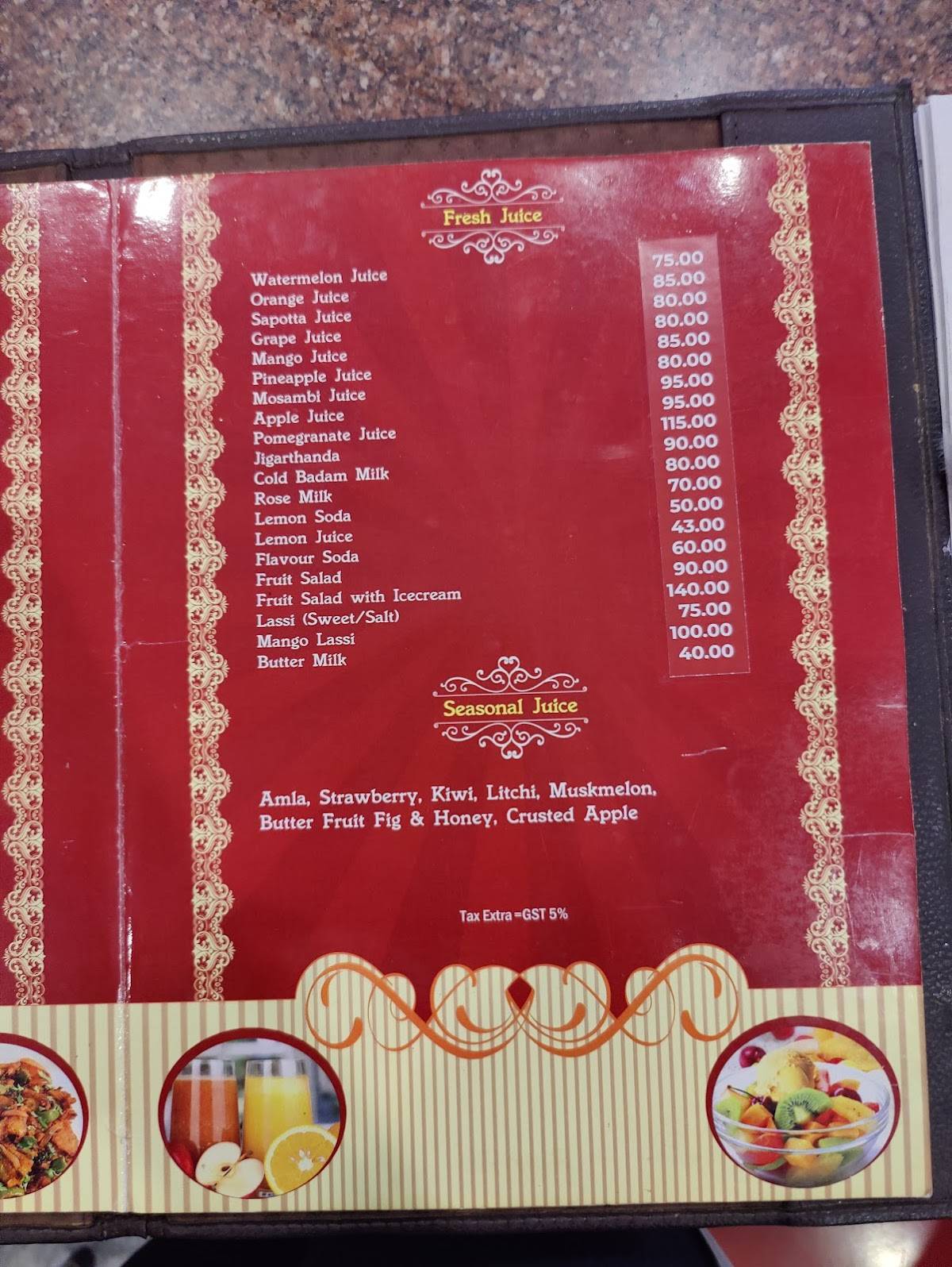 Arya Bhavan menu