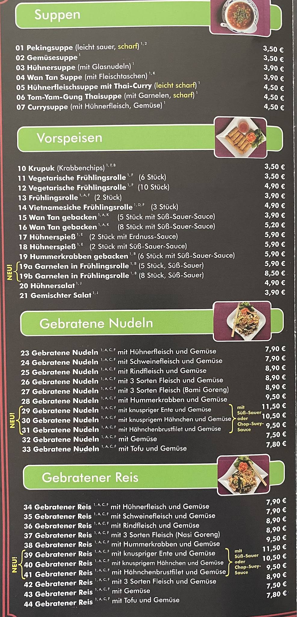 Menu au Asia Bambus restaurant, Lastrup