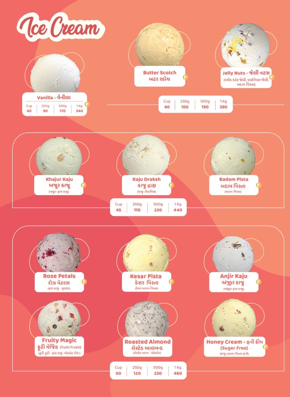 Atul Icecream menu