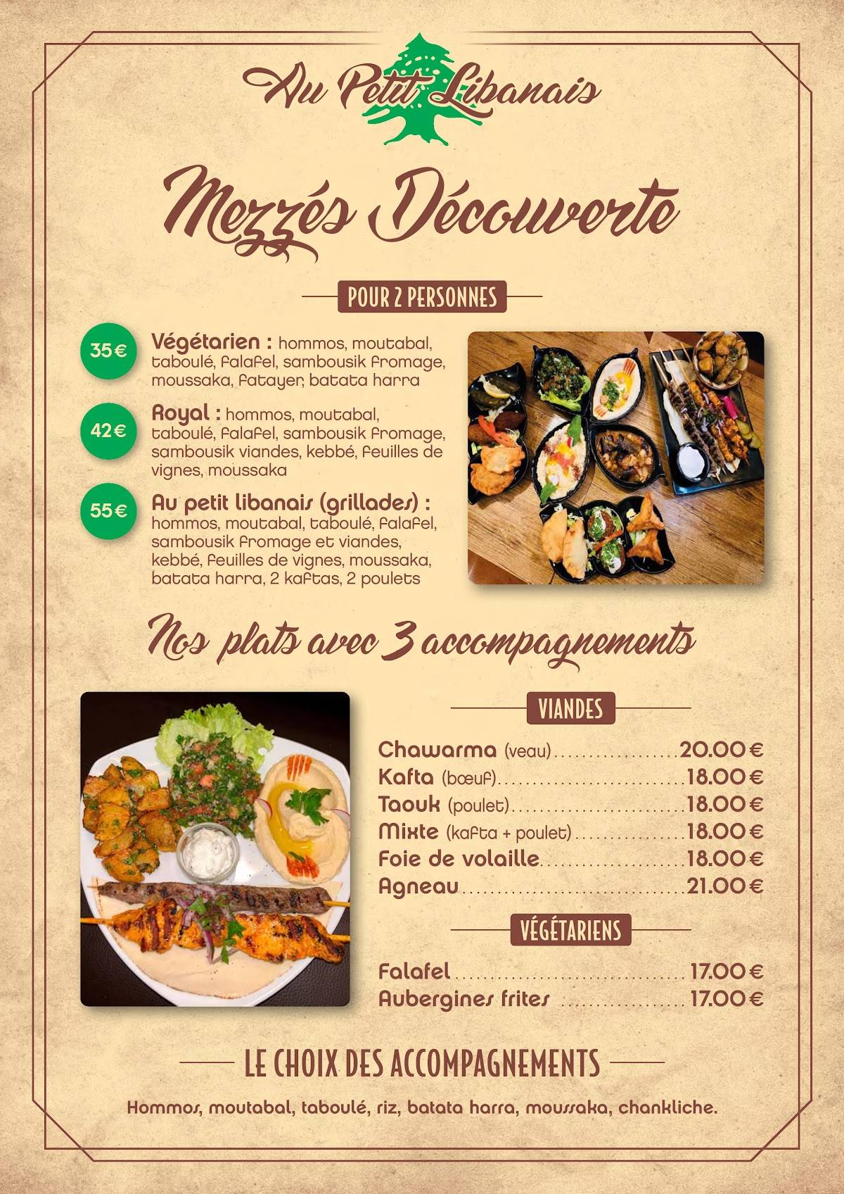 Menu de Au Petit Libanais