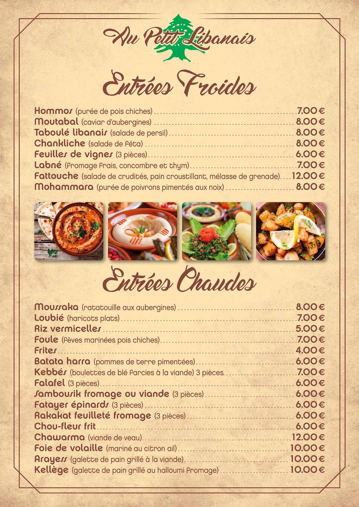 Menu de Au Petit Libanais