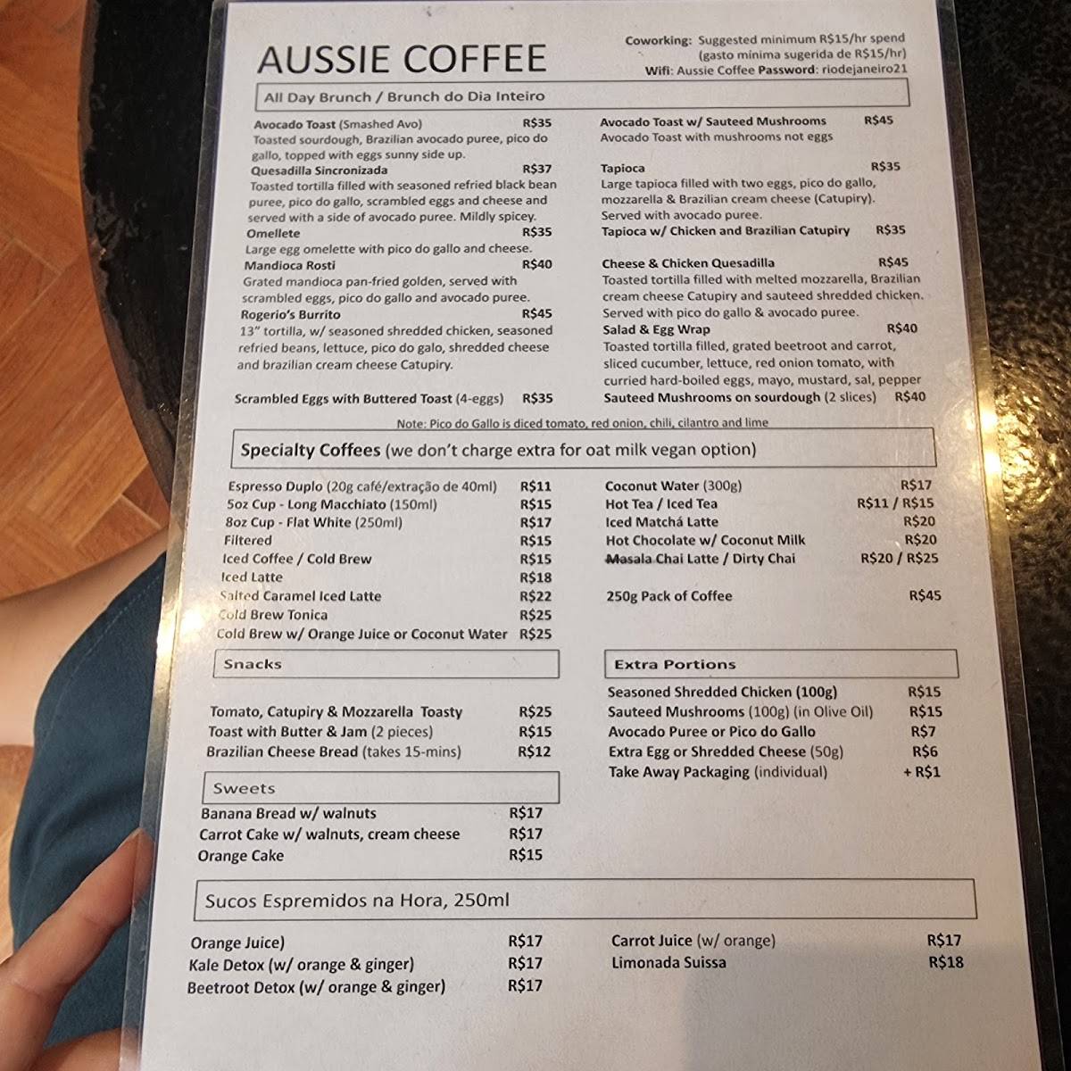 Aussie Coffee (Hidden down a long corridor) cardápio