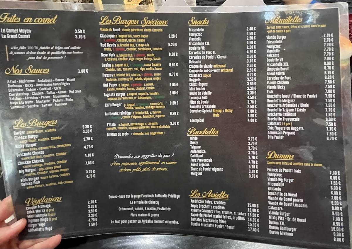Menu de Authentic Privilège