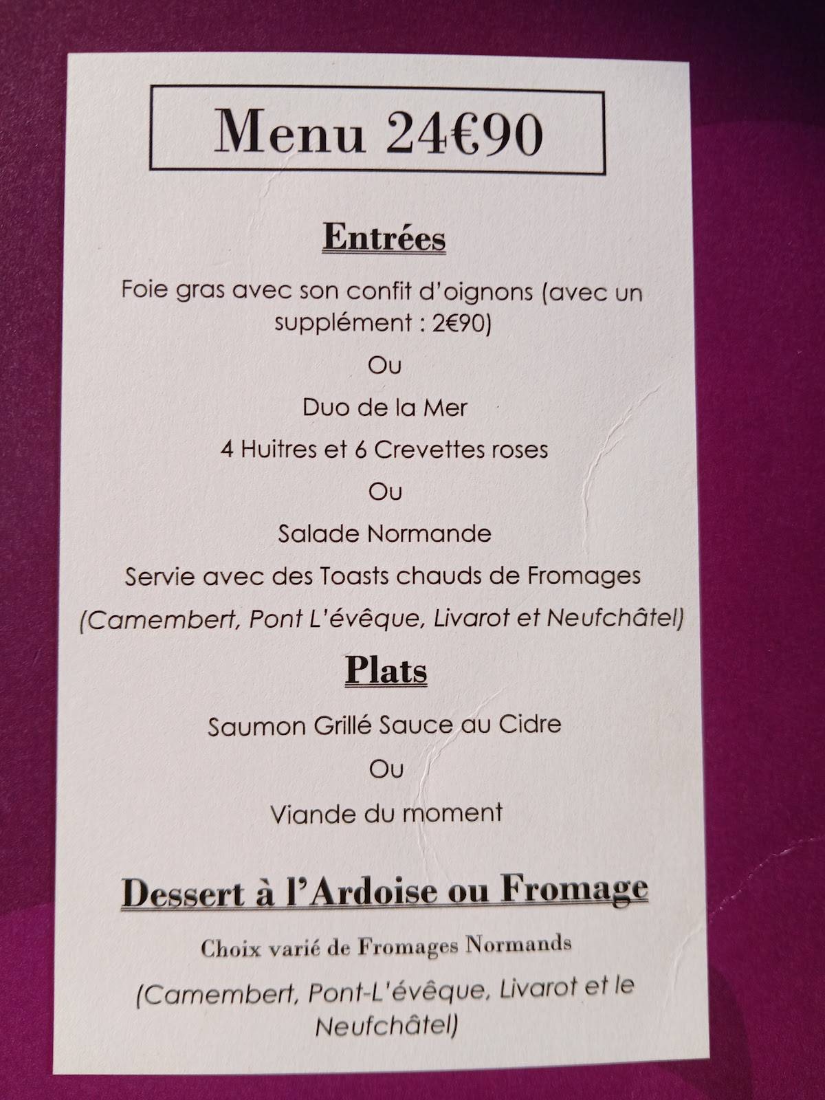 Menu de Aux plaisirs du palais