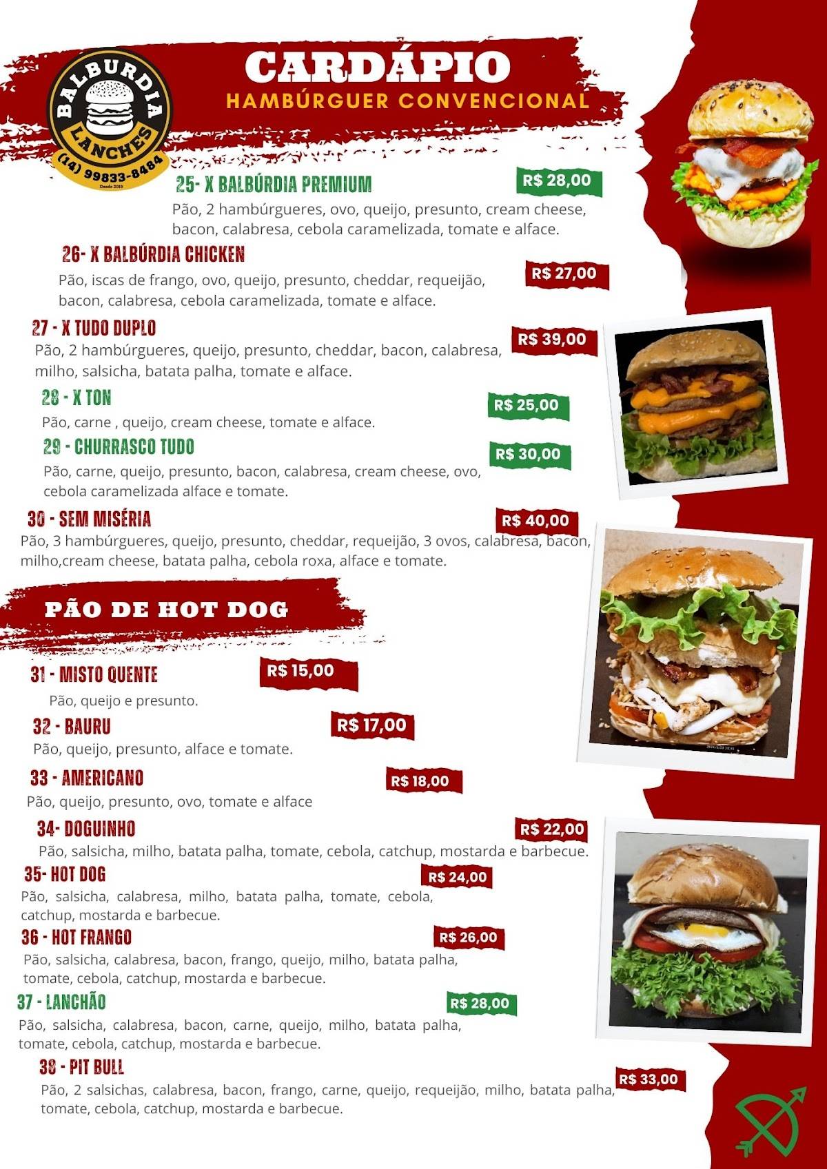 BALBÚRDIA LANCHES E HAMBURGUERES cardápio