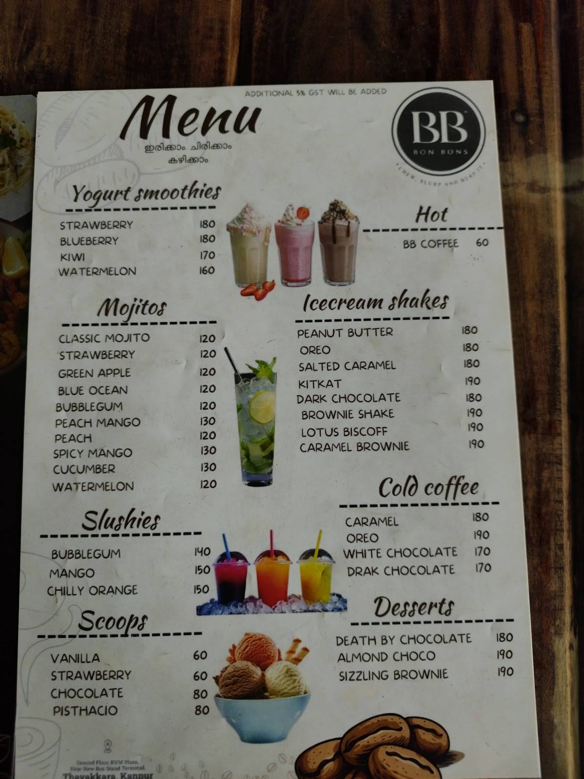 BB Bon Bons menu
