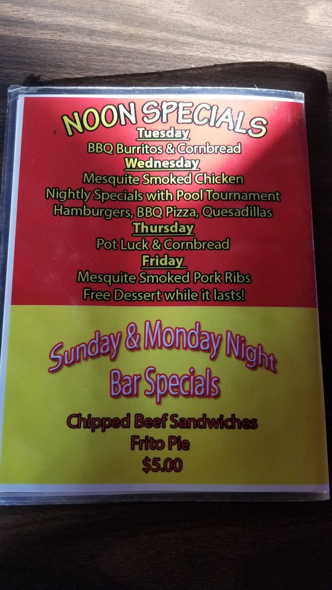 Menu at The Bar BQ Barn, Buffalo Gap