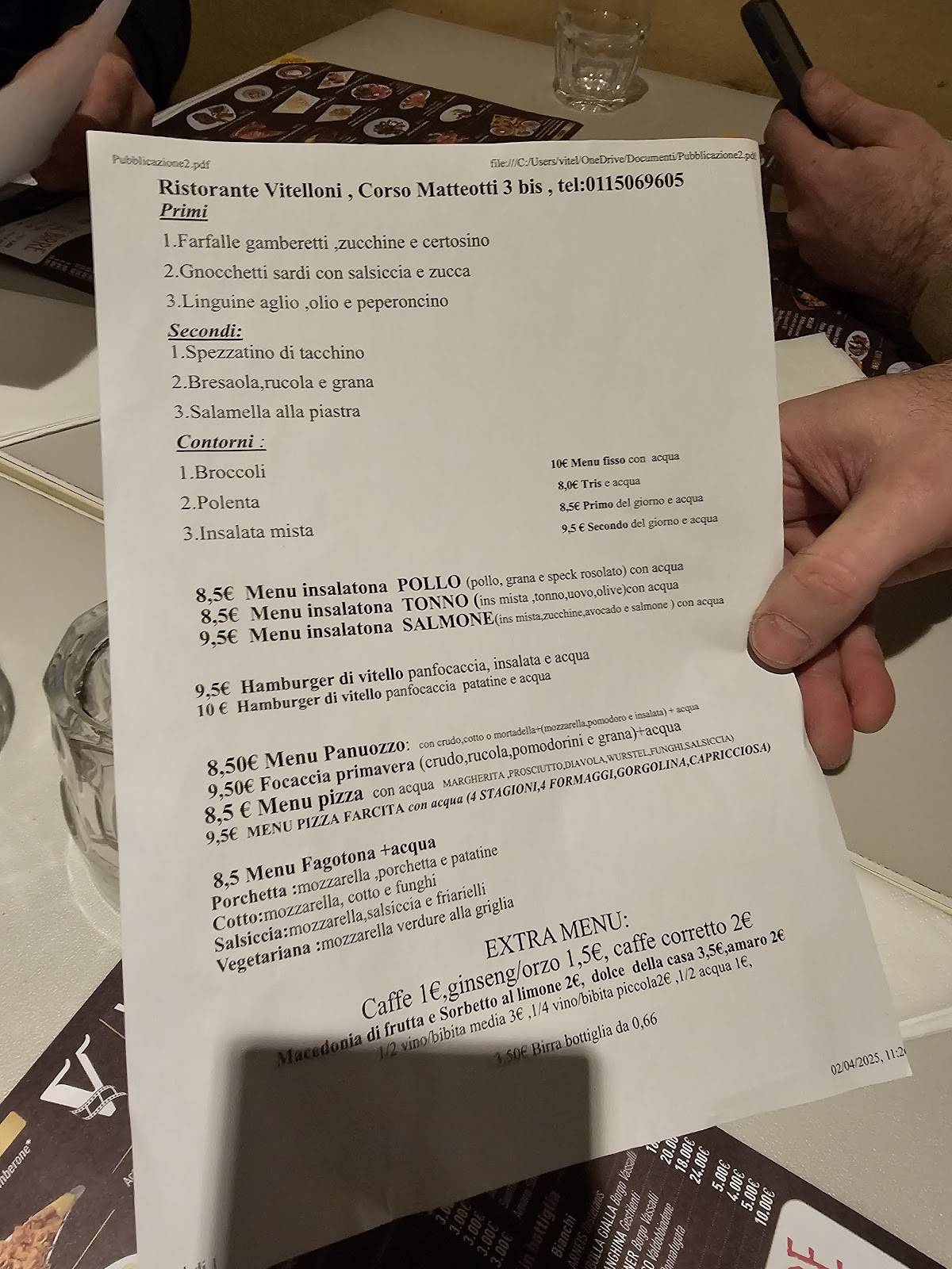 Menu di Vitelloni Ristorante -Pizzeria- Grill 