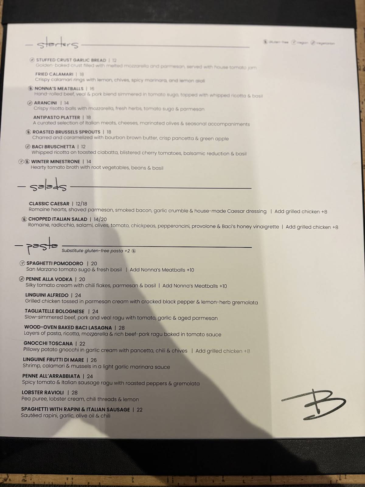 Menu de Baci Ristorante