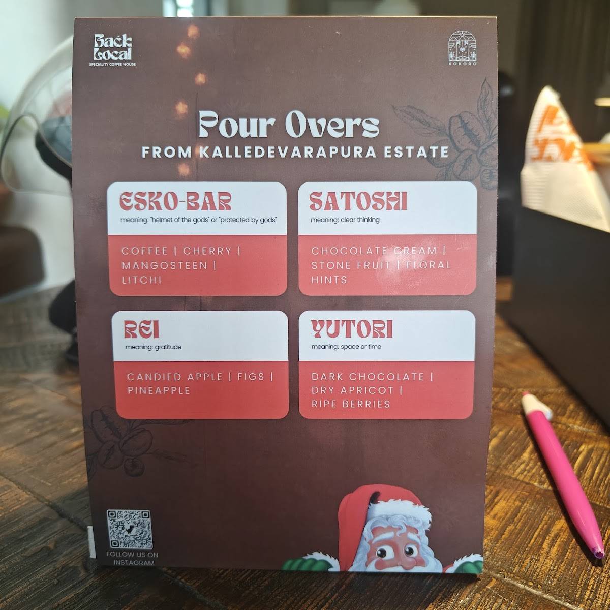 Back Local Speciality Coffee House menu